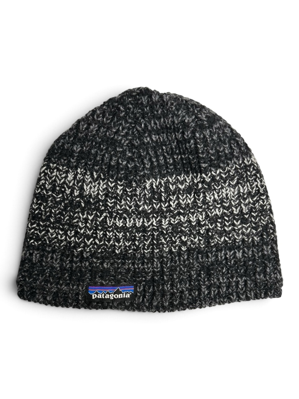 Patagonia Knit Beanie Charcoal Grey Off-White Wool Blend Fitz Roy Logo Hat OSFA